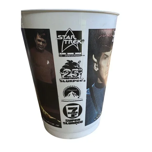 Vtg Star Trek TOS Slurpee Cup 7 Eleven Plastic Cup 1991 Kirk Spock Uhura McCoy - Picture 6 of 8
